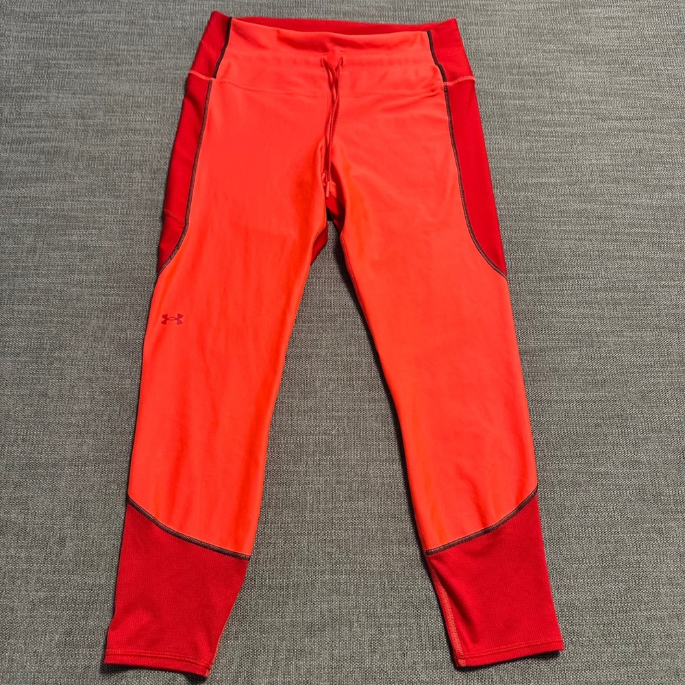 Under Armour HeatGear Compression Leggings Womens Large Red Orange Active Tights